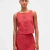 Top met knoopsluiting van linnenmix