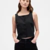 Top met knoopsluiting van linnenmix