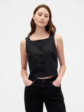 Top met knoopsluiting van linnenmix