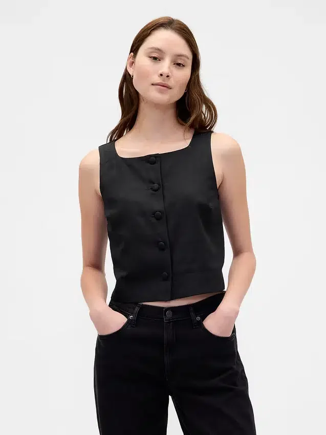 Top met knoopsluiting van linnenmix