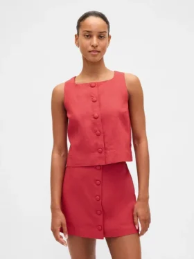 Top met knoopsluiting van linnenmix