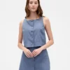 Top met knoopsluiting van linnenmix