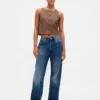 Top met knoopsluiting van linnenmix