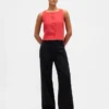 Top met knoopsluiting van linnenmix