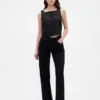 Top met knoopsluiting van linnenmix