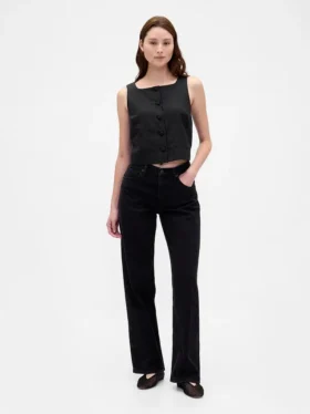 Top met knoopsluiting van linnenmix