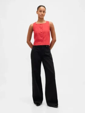 Top met knoopsluiting van linnenmix