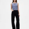 Top met knoopsluiting van linnenmix