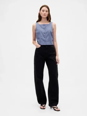 Top met knoopsluiting van linnenmix