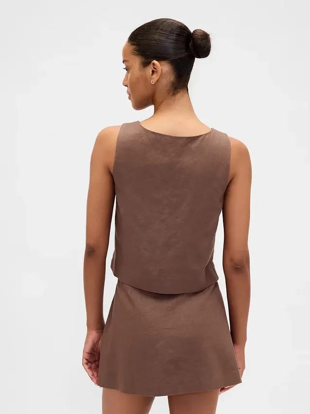 Top met knoopsluiting van linnenmix