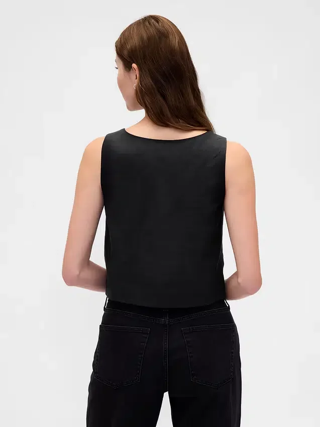 Top met knoopsluiting van linnenmix