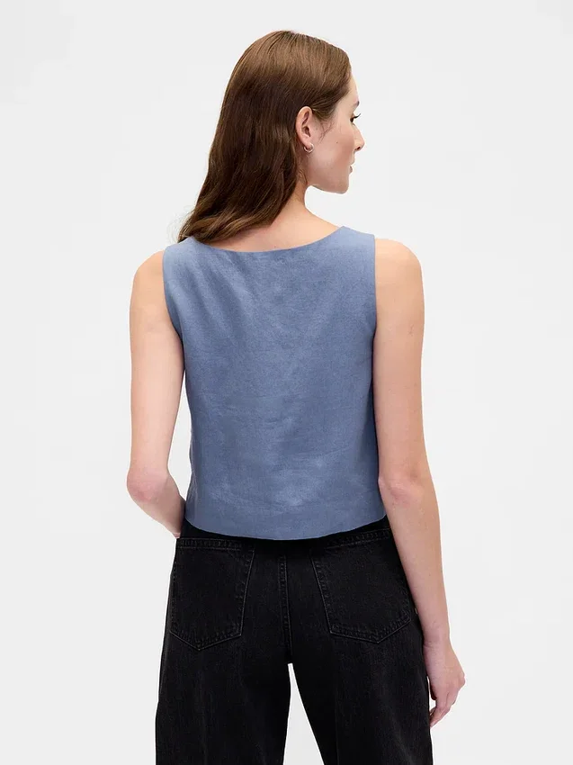 Top met knoopsluiting van linnenmix