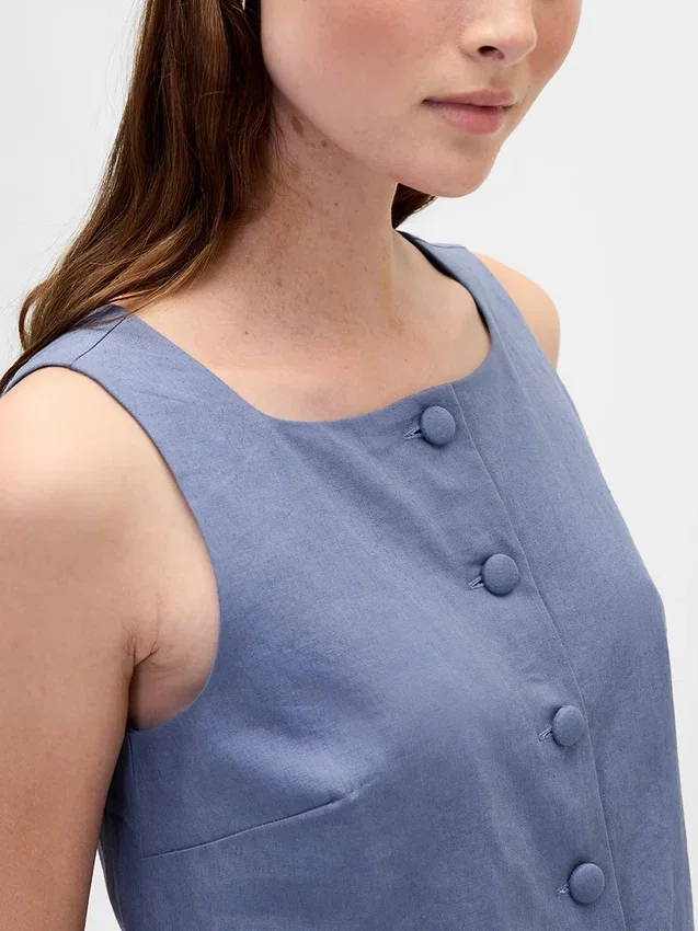 Top met knoopsluiting van linnenmix