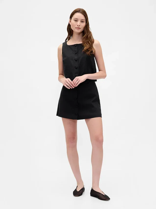Top met knoopsluiting van linnenmix