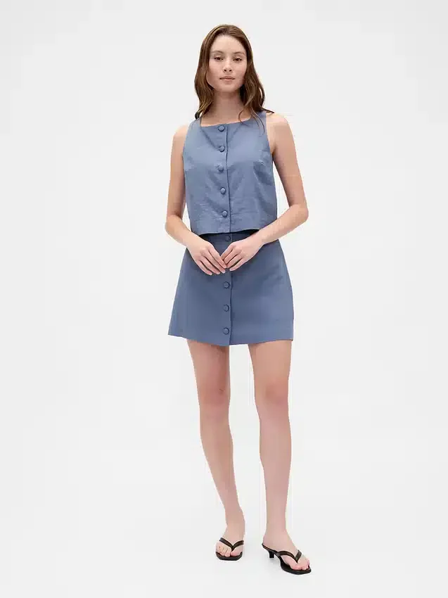 Top met knoopsluiting van linnenmix