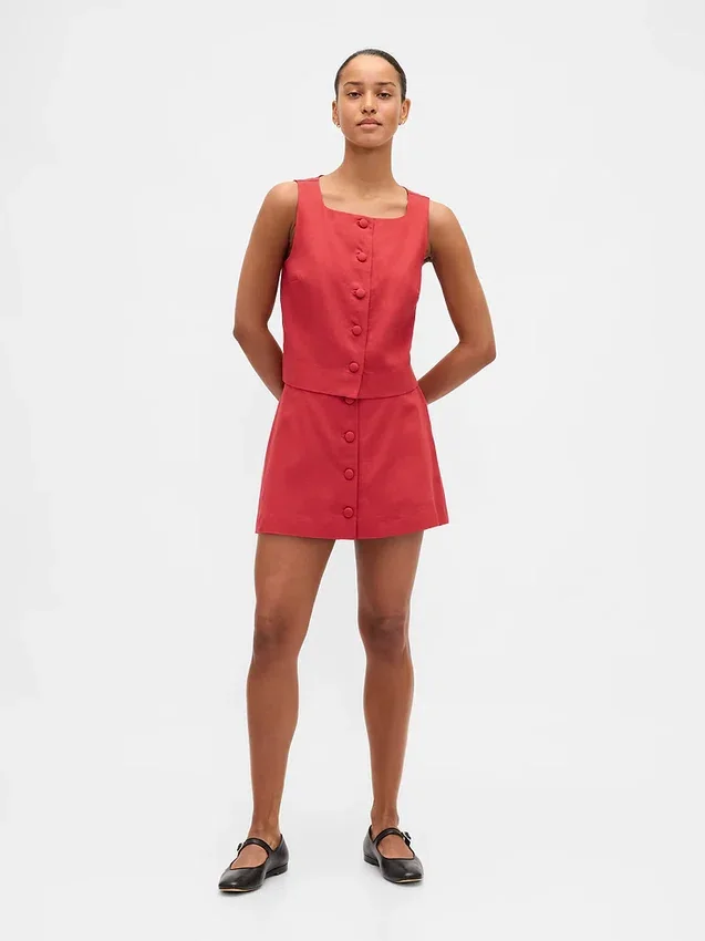 Top met knoopsluiting van linnenmix