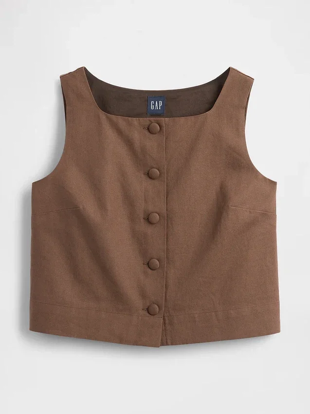 Top met knoopsluiting van linnenmix