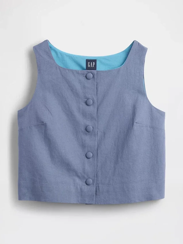 Top met knoopsluiting van linnenmix