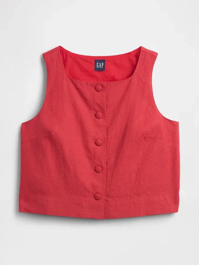 Top met knoopsluiting van linnenmix