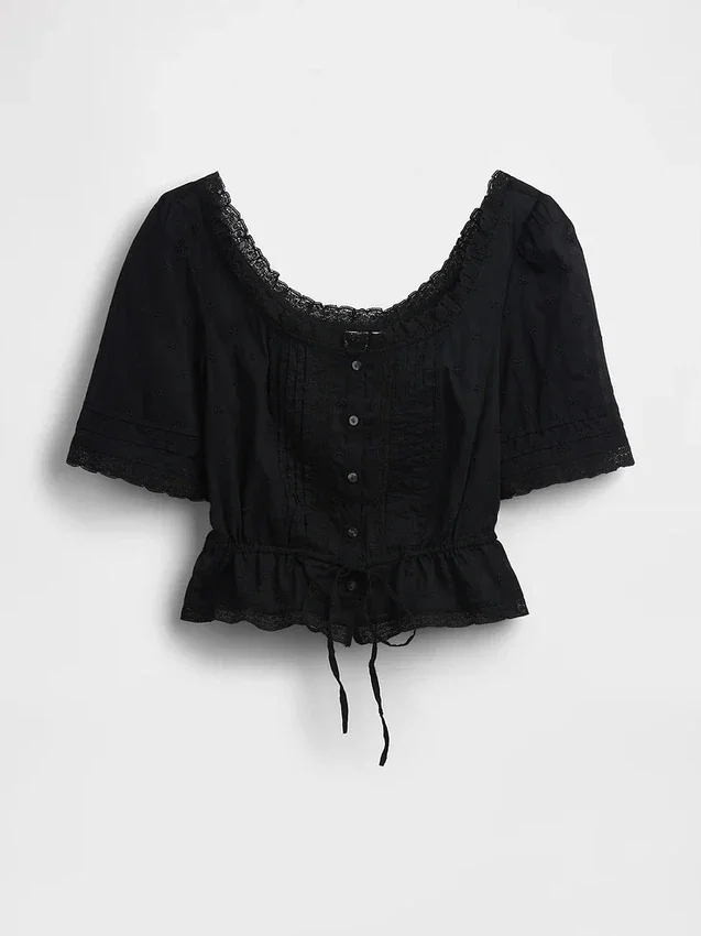 Top met peplum en kanten rand