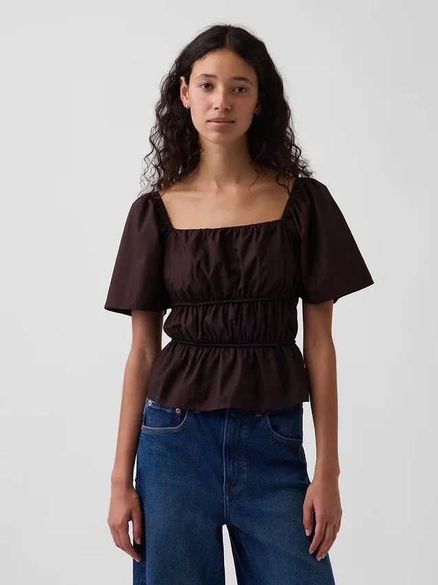 Top met peplum en vierkante hals