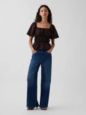 Top met peplum en vierkante hals