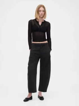 Twill-broek met middelhoge taille en wijde pijpen