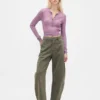Twill-broek met middelhoge taille en wijde pijpen