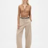 Twill-broek met middelhoge taille en wijde pijpen
