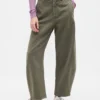Twill-broek met middelhoge taille en wijde pijpen