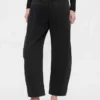 Twill-broek met middelhoge taille en wijde pijpen