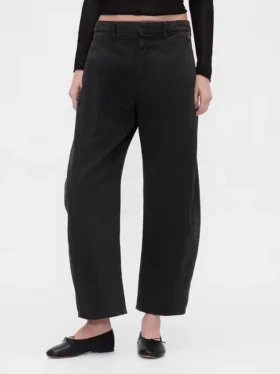 Twill-broek met middelhoge taille en wijde pijpen