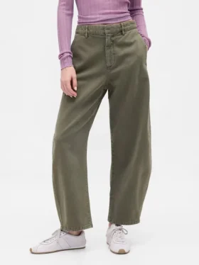 Twill-broek met middelhoge taille en wijde pijpen