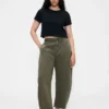 Twill-broek met middelhoge taille en wijde pijpen