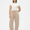 Twill-broek met middelhoge taille en wijde pijpen