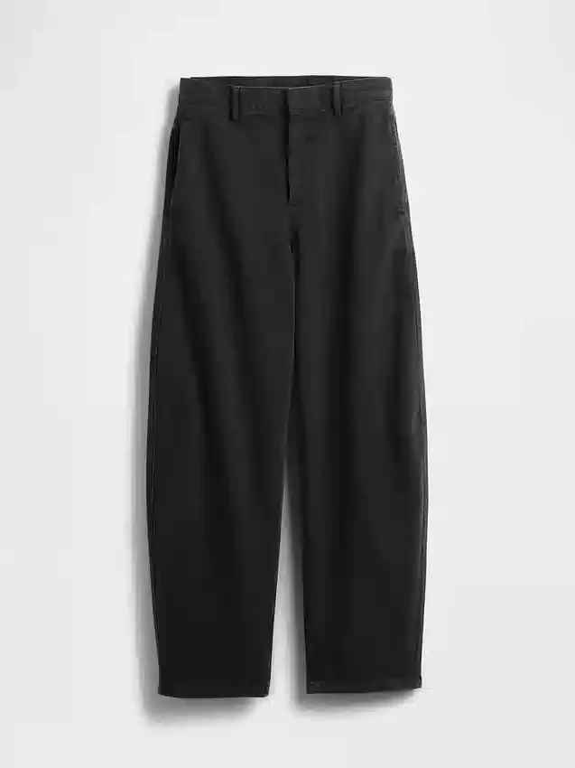 Twill-broek met middelhoge taille en wijde pijpen