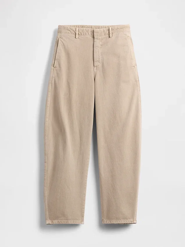 Twill-broek met middelhoge taille en wijde pijpen