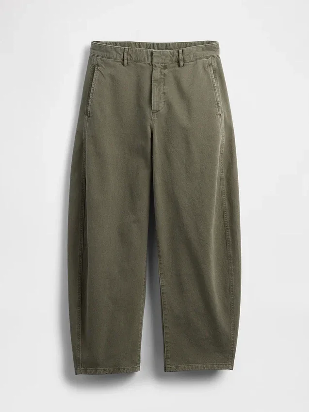 Twill-broek met middelhoge taille en wijde pijpen
