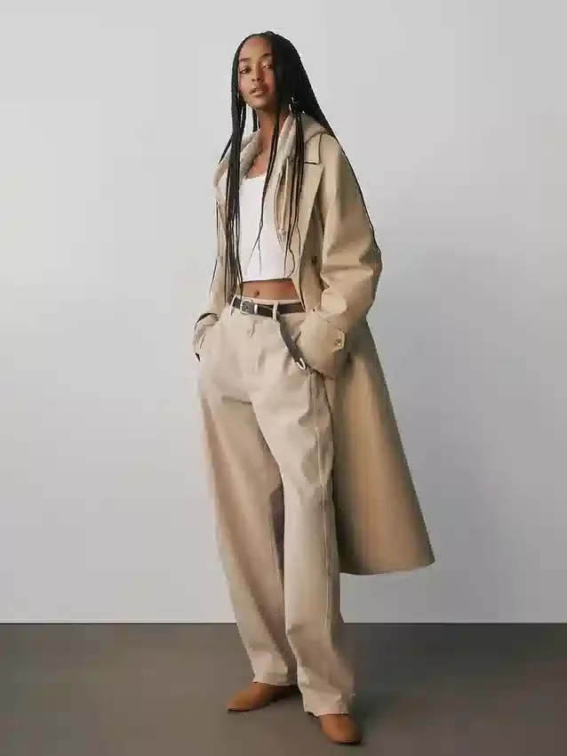 Twill-broek met middelhoge taille en wijde pijpen