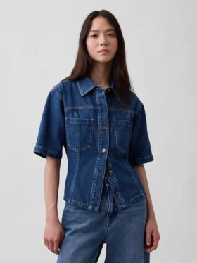 Ultrazacht denim overhemd met zakken