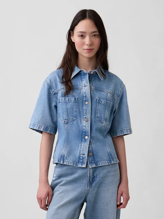 Ultrazacht denim overhemd met zakken