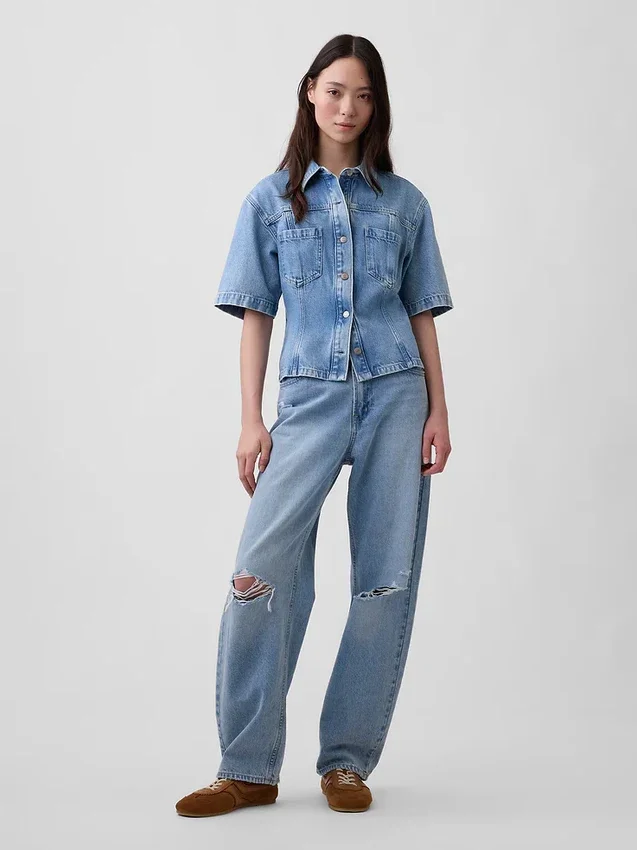 Ultrazacht denim overhemd met zakken