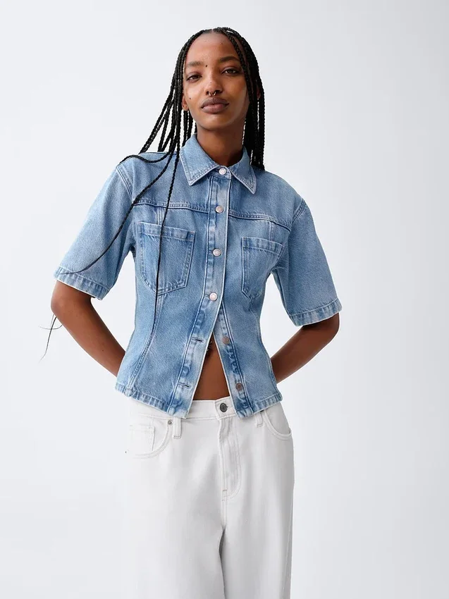 Ultrazacht denim overhemd met zakken