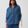 Ultrazacht denim overmaats overhemd met gerimpelde mouwen