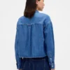 Ultrazacht denim oversized overhemd met rechte zoom en cropped lengte