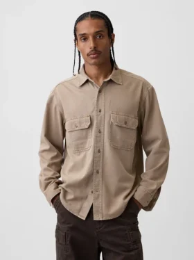 Ultrazacht denim utility-overhemd met relaxte pasvorm
