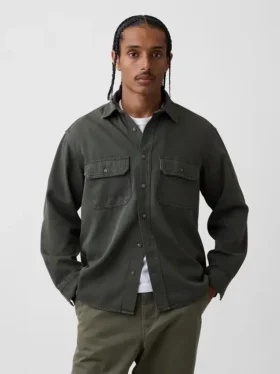 Ultrazacht denim utility-overhemd met relaxte pasvorm