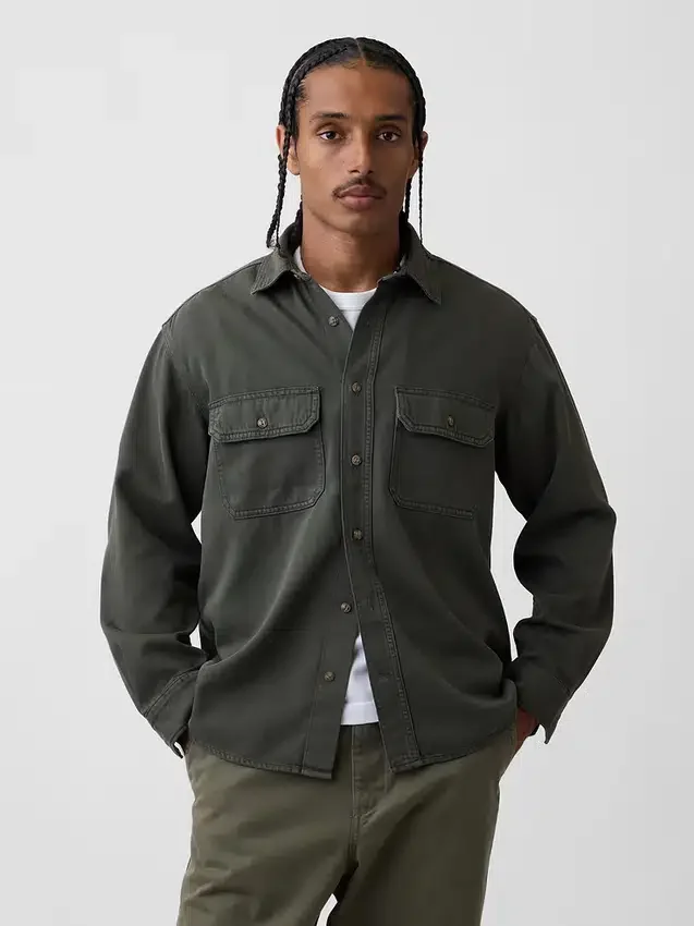 Ultrazacht denim utility-overhemd met relaxte pasvorm