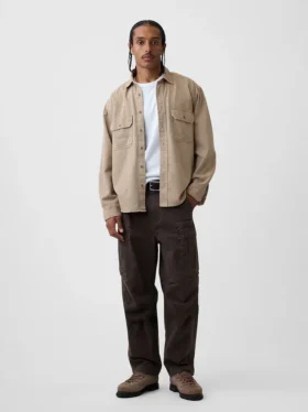 Ultrazacht denim utility-overhemd met relaxte pasvorm