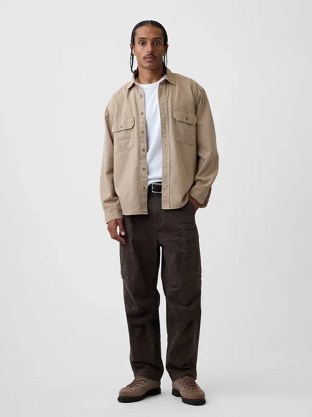 Ultrazacht denim utility-overhemd met relaxte pasvorm